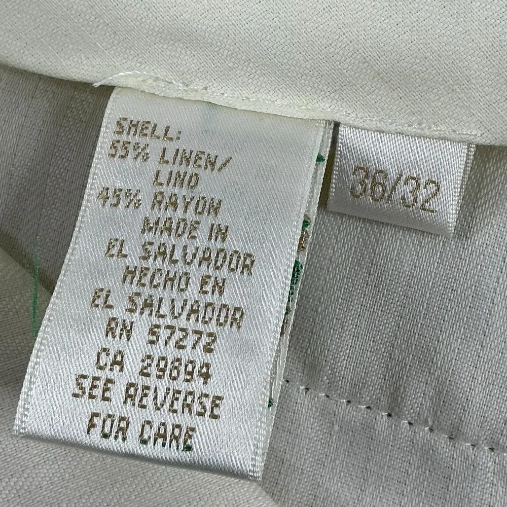 Perry Ellis Pants Men 36x32 (ACTUAL 35x31.5) Beige Linen Cuffed Pleated VTG NEW